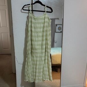 Lucky Brand Light Green Checkered Midi Dress